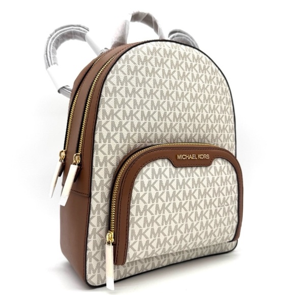 Michael Kors Medium Jaycee Zip Pocket Logo Backpack Vanilla/Brown - Picture 3 of 11